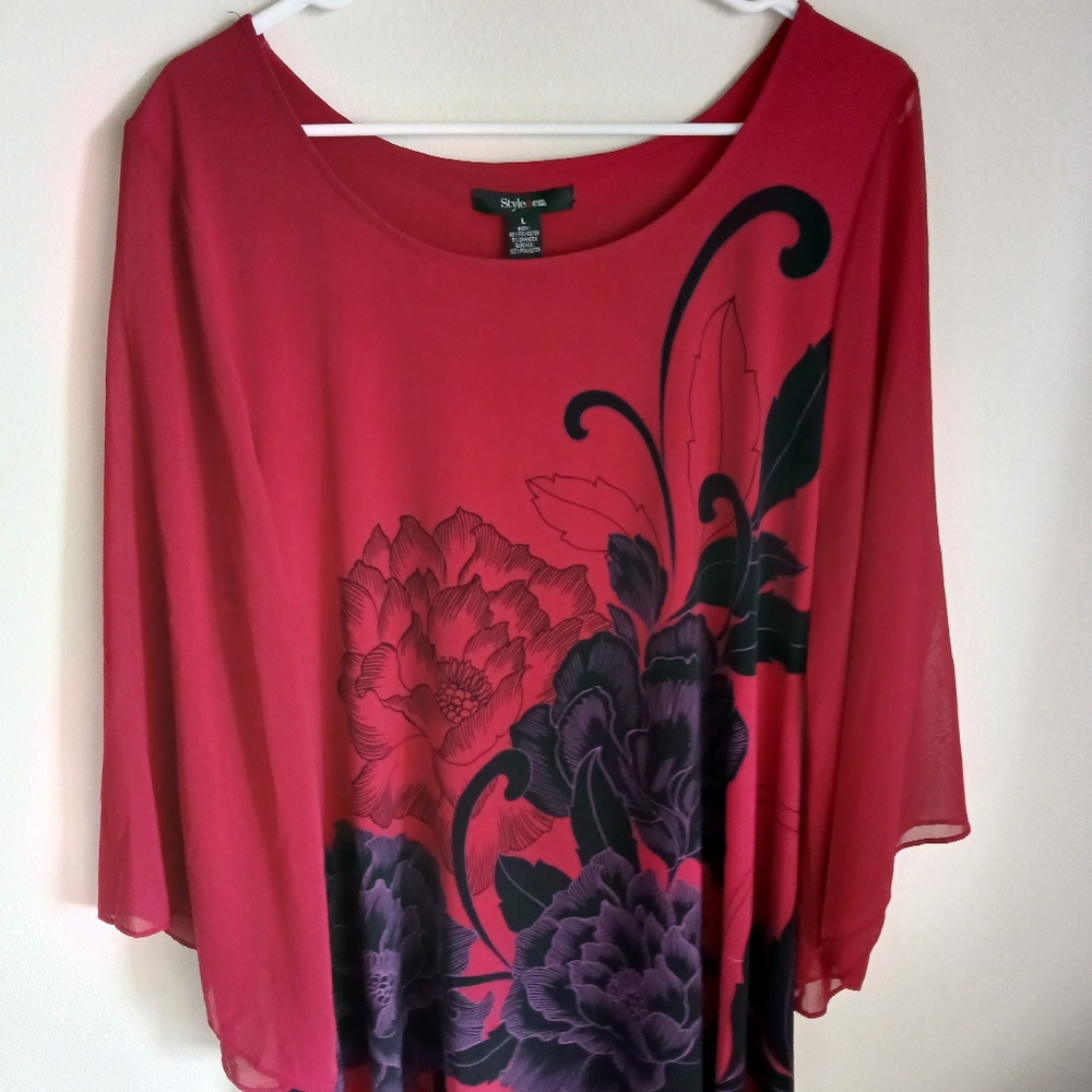 Style & Co Red/Black Floral Tunic Size Large - Picture 7 of 11